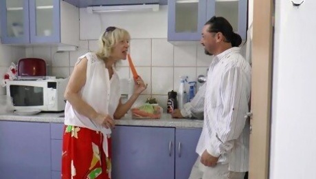 German skinny mature mature get fucked in kitchen with vegetables