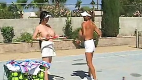 Minka and Jade Feng - Topless Tennis