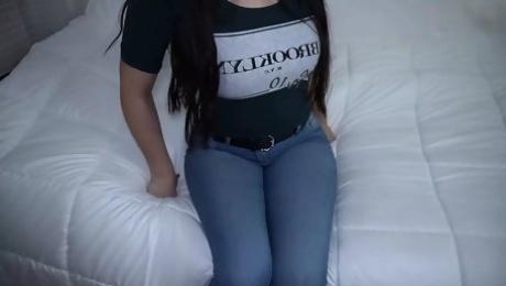 Tremendous ass of my friends girlfriend with tight jeans. real orand creampie. She left my semen inside her pussy