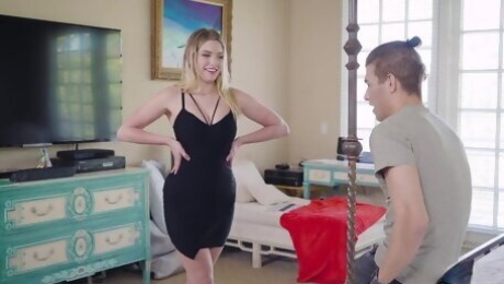 Tempting babe in tight black dress porn scene