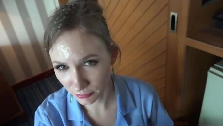 Multi-Tasking Maid gets facial